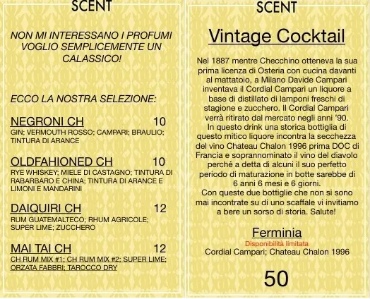 Cocktail classici menù